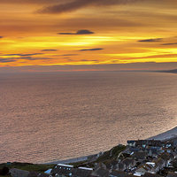 Buy canvas prints of Sunset from a bay village in Dorset UK by Kat Arul