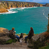 Buy canvas prints of Porthcurno Bay and Logan Rock, Cornwall by Louise Heusinkveld