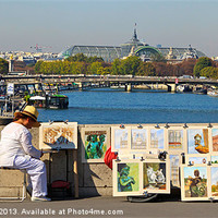 Buy canvas prints of An artist displays her work on a bridge over the S by Louise Heusinkveld