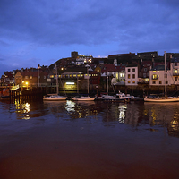 Buy canvas prints of Whitby Lower Harbour at night by Louise Heusinkveld