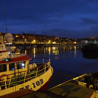 Buy canvas prints of Whitby Upper Harbour at night by Louise Heusinkveld