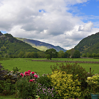 Buy canvas prints of Borrowdale from a pretty garden in Rothswaite by Louise Heusinkveld