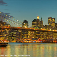 Buy canvas prints of Brooklyn Bridge Twilight Panoramic by Clarence Holmes