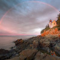 Buy canvas prints of Rainbow Over Bass Harbor Head Lighthouse I by Clarence Holmes