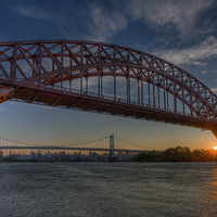 Buy canvas prints of New York City Hell Gate Bridges Sunset I by Clarence Holmes