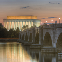 Buy canvas prints of Lincoln Memorial and Arlington Bridge at Dawn I by Clarence Holmes