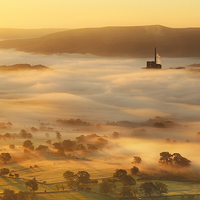 Buy canvas prints of Golden mists over castleton by Robert Fielding
