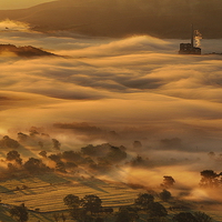 Buy canvas prints of Dawn mists over Castleton by Robert Fielding