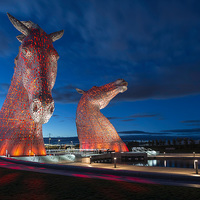 Buy canvas prints of  Kelpies at dusk by Barry Maytum