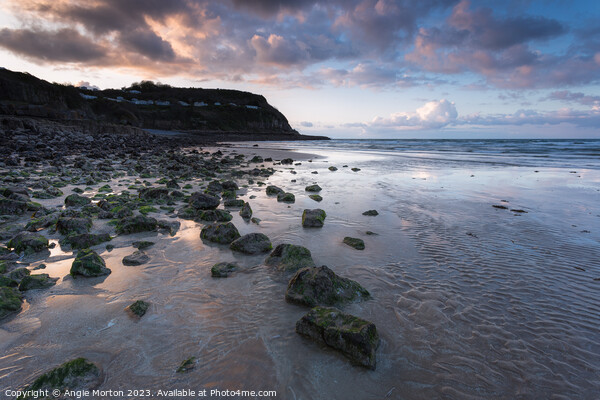 Benllech Beach Sunset Rocks I Picture Board by Angie Morton