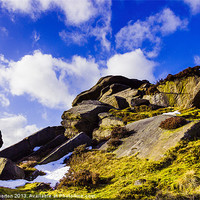 Buy canvas prints of Stanage Edge Rocks and Clouds by Angie Morton