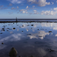Buy canvas prints of Reflection on Minehead Beach by Angie Morton
