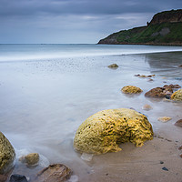 Buy canvas prints of Cayton Bay Red Cliff Hole by Angie Morton