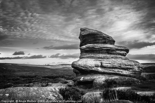 Over Owler Tor in Monchrome Picture Board by Angie Morton
