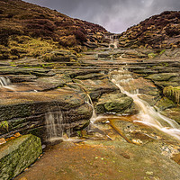 Buy canvas prints of Crowden Clough Cascade by Angie Morton