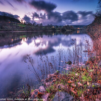 Buy canvas prints of Damflask Reflections at Dusk by Angie Morton