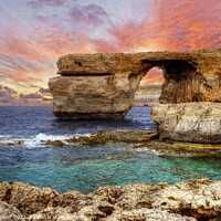 Buy canvas prints of The Azure window at Sunset Gozo Malta by Diana Mower