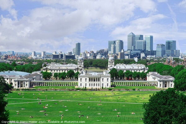 Greenwich Park and London Skyline Framed Mounted Print by Diana Mower