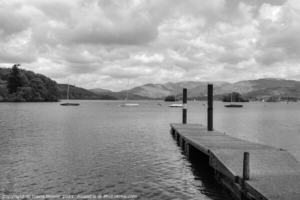 Lake Windermere Jetty in Monochrome Picture Board by Diana Mower
