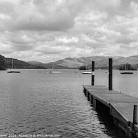 Buy canvas prints of Lake Windermere Jetty in Monochrome by Diana Mower