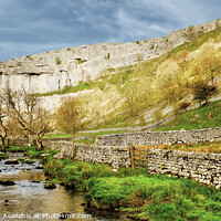 Buy canvas prints of  Malham Cove and beck Panoramic by Diana Mower