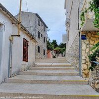 Buy canvas prints of Primosten steps to the hilltop Croatia by Diana Mower