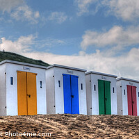 Buy canvas prints of Colourful Beach Huts Devon Panoramic. by Diana Mower