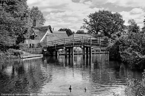 Flatford Footbridge Black and white Picture Board by Diana Mower