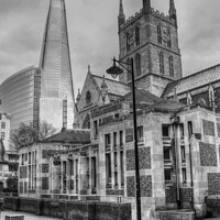 Buy canvas prints of Southwark Cathedral and Shard London by Diana Mower