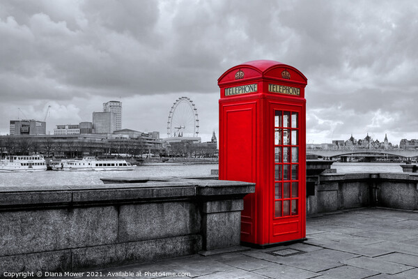 Thames Embankment Phone Box Picture Board by Diana Mower