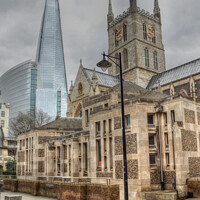 Buy canvas prints of Southwark Cathedral and The Shard by Diana Mower
