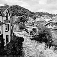 Buy canvas prints of The River Dee Llangollen monochrome by Diana Mower