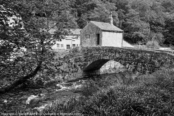 Old Stone Bridge over Hebden Beck Monochrome Picture Board by Diana Mower