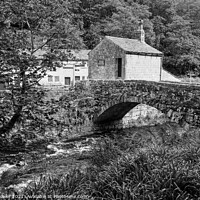 Buy canvas prints of Old Stone Bridge over Hebden Beck Monochrome by Diana Mower