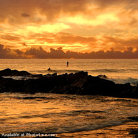 Buy canvas prints of Sunset Surfers Fistral Beach Newquay by Diana Mower