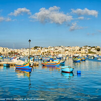 Buy canvas prints of Marsaxlokk traditional boats Malta by Diana Mower
