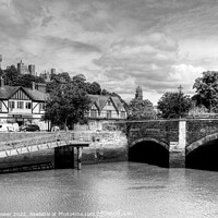 Buy canvas prints of  Arundel,bridge and castle monochrome by Diana Mower