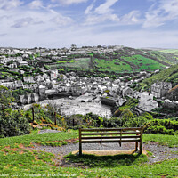 Buy canvas prints of Port Isaac seat with a view Cornwall by Diana Mower