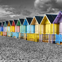 Buy canvas prints of Mersea Beach Huts selective colour by Diana Mower