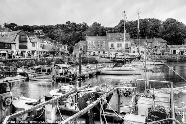Padstow Harbour Monochrome Picture Board by Diana Mower