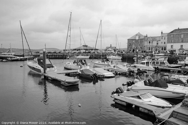 Padstow Cornwall monochrome Picture Board by Diana Mower