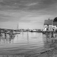 Buy canvas prints of Pin Mill Suffolk in Black and white by Diana Mower