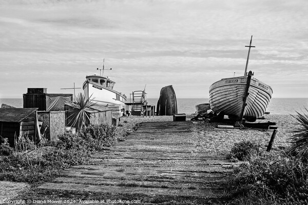Deal Beach Fishing Boats Monochrome Picture Board by Diana Mower