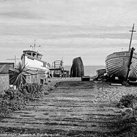 Buy canvas prints of Deal Beach Fishing Boats Monochrome by Diana Mower