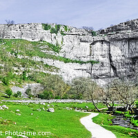 Buy canvas prints of Malham Cove and beck Panoramic View by Diana Mower