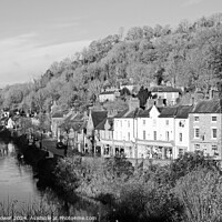 Buy canvas prints of Ironbridge High Street and River Severn Monochrome by Diana Mower