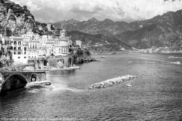 Amalfi Italy in monochrome Picture Board by Diana Mower