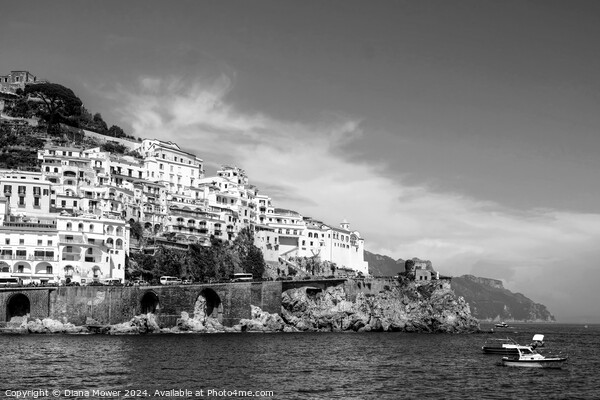 Amalfi Italy Monochrome Picture Board by Diana Mower