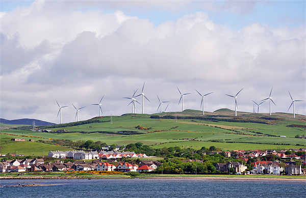 Ardrossan town and windfarm Scotland Picture Board by Diana Mower