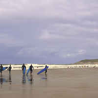 Buy canvas prints of Woolacombe Beach Surfers by Diana Mower